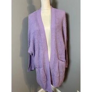 ZESICA Lavender Purple Waffle Knit Longline Open Front Cardigan Sweater Large
